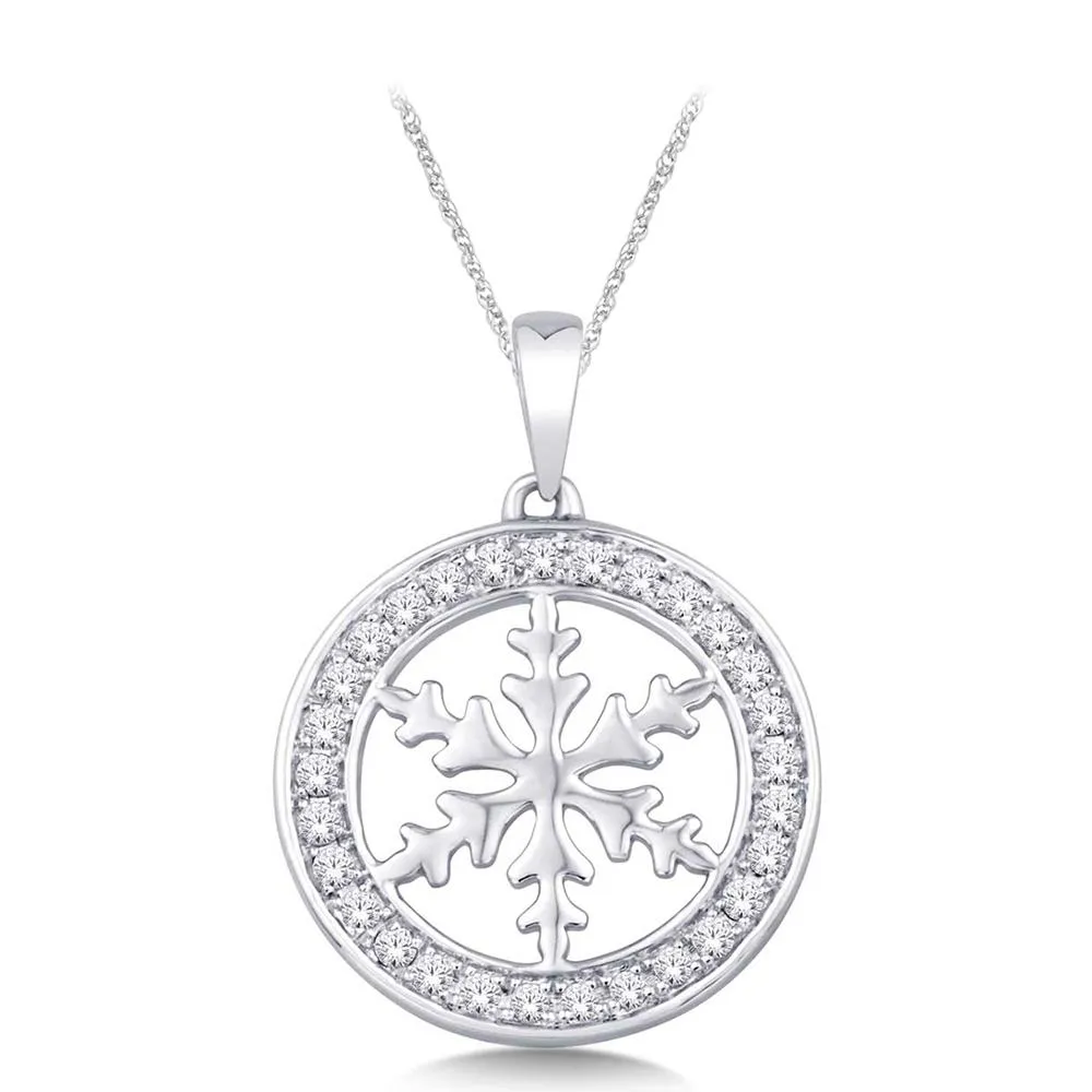 10K White Gold 1/3 Ct.Tw. Diamond Snowflake Pendant