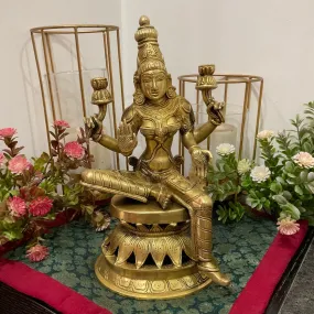 12 Inches Goddess Lakshmi Brass Idol - Goddess of Fortune, Wealth, Prosperity - Pooja Statue