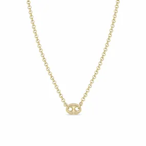 14k Gold Small Rolo Chain Necklace with Large Mariner Link