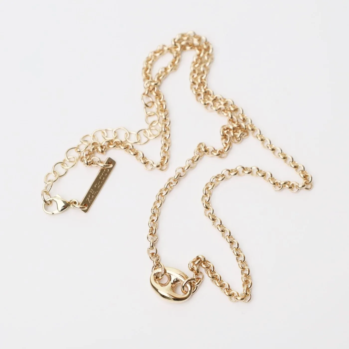 14k Gold Small Rolo Chain Necklace with Large Mariner Link