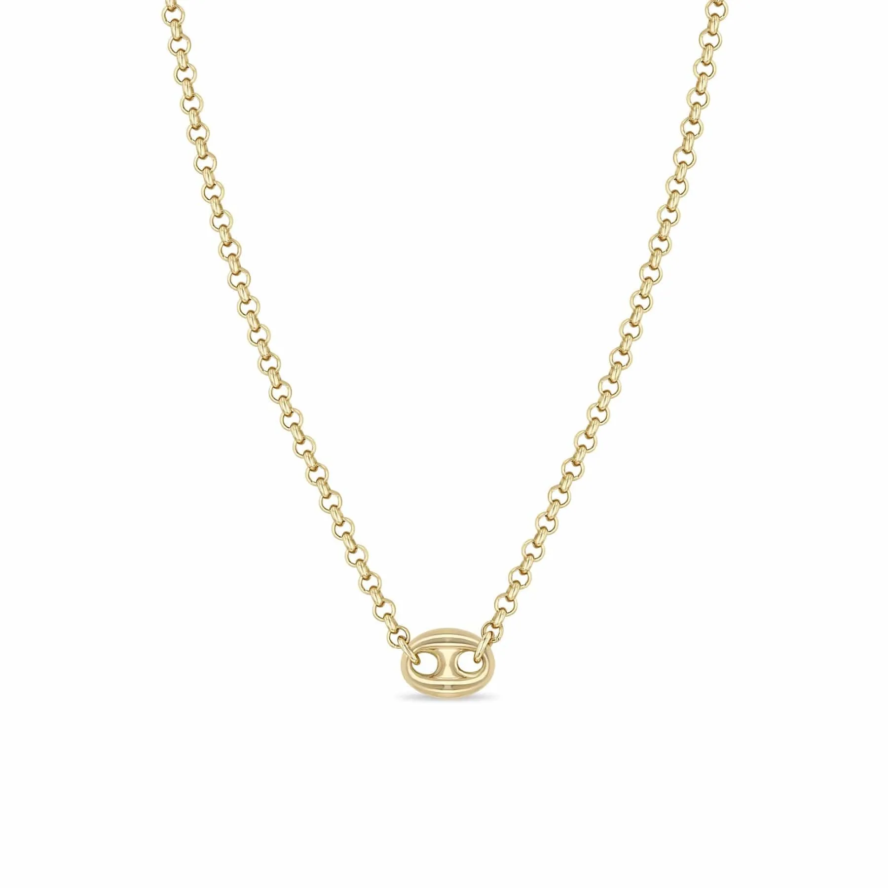 14k Gold Small Rolo Chain Necklace with Large Mariner Link