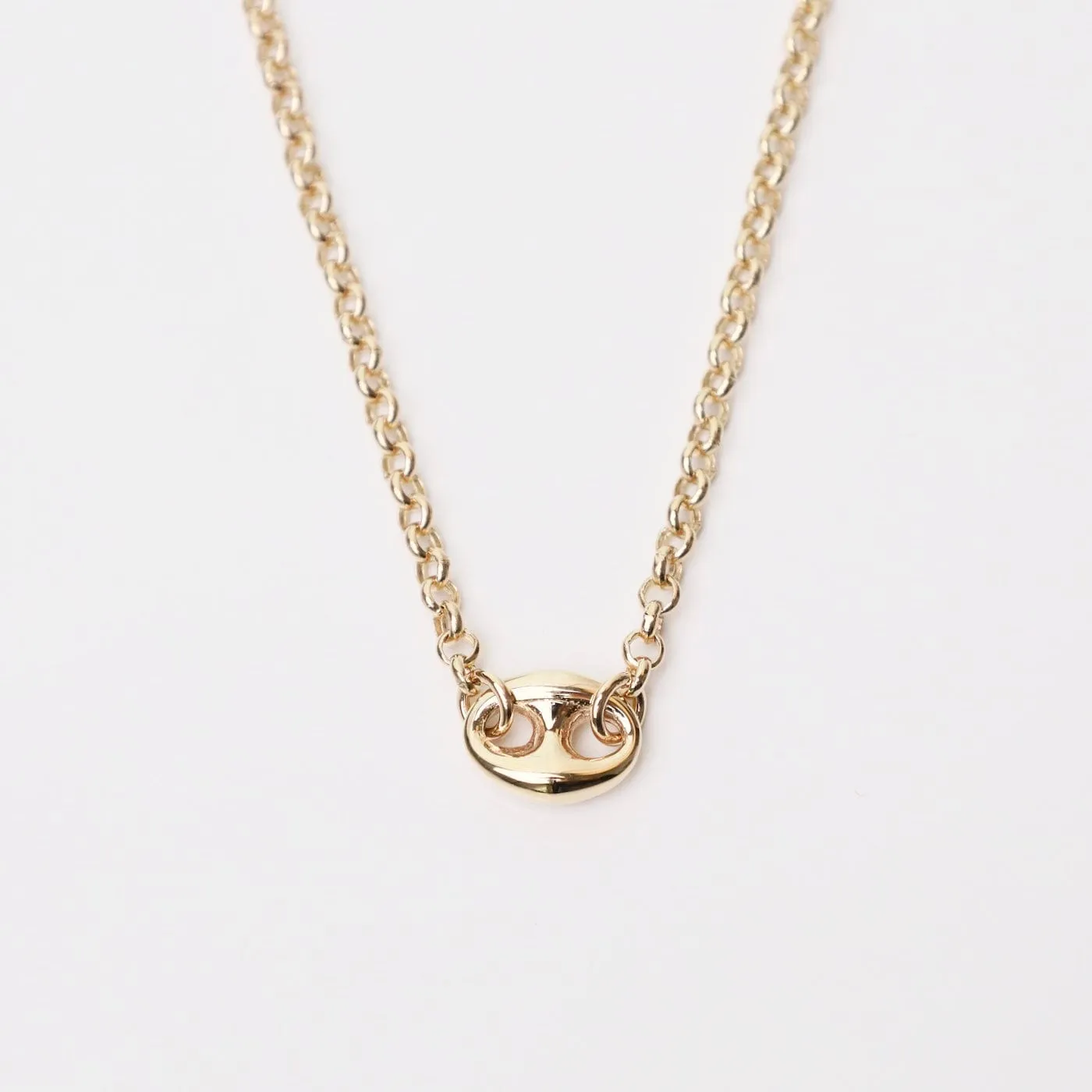 14k Gold Small Rolo Chain Necklace with Large Mariner Link