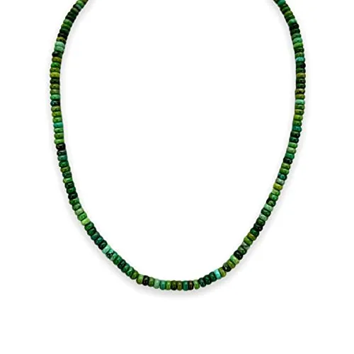 18 inch Genuine Nevada Green Turquoise Bead Necklace, 925 Sterling Silver, Native American USA Handmade, Nickel Free