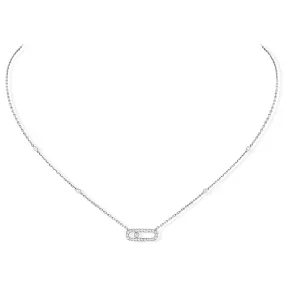 18ct White Gold Move Uno Single Diamond And Pave Set Diamond Necklace