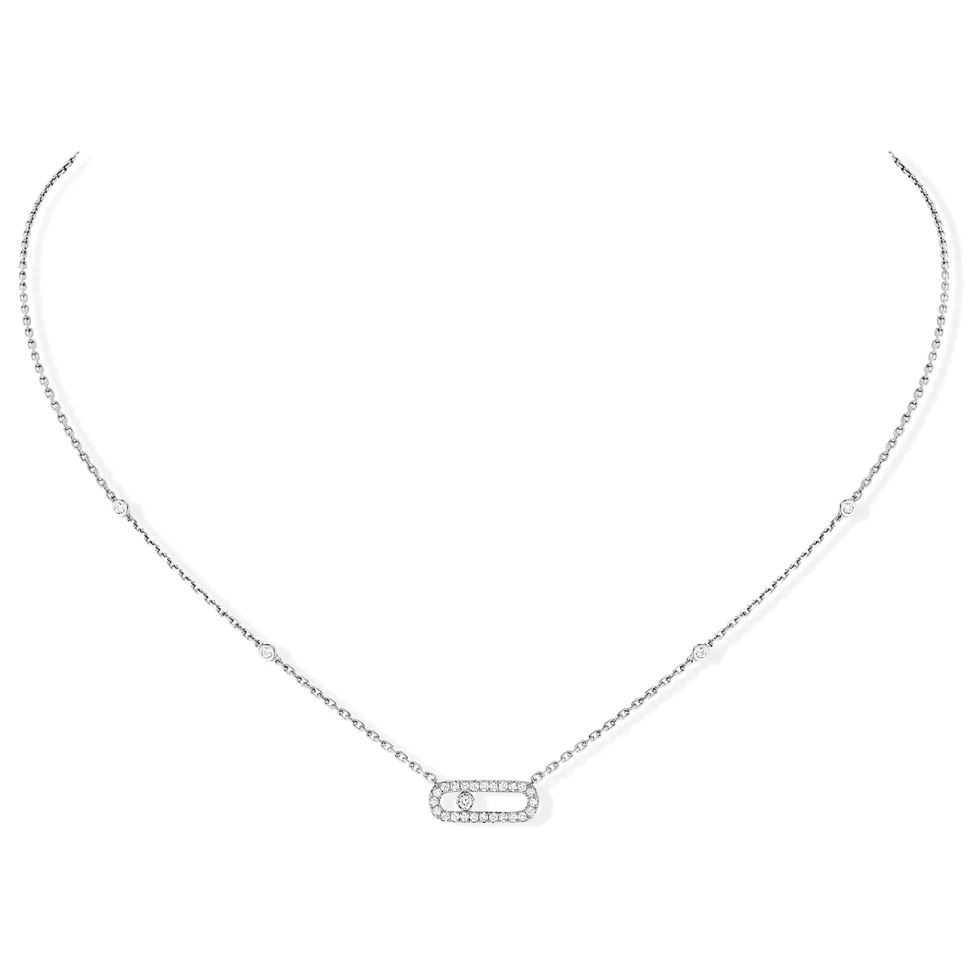 18ct White Gold Move Uno Single Diamond And Pave Set Diamond Necklace