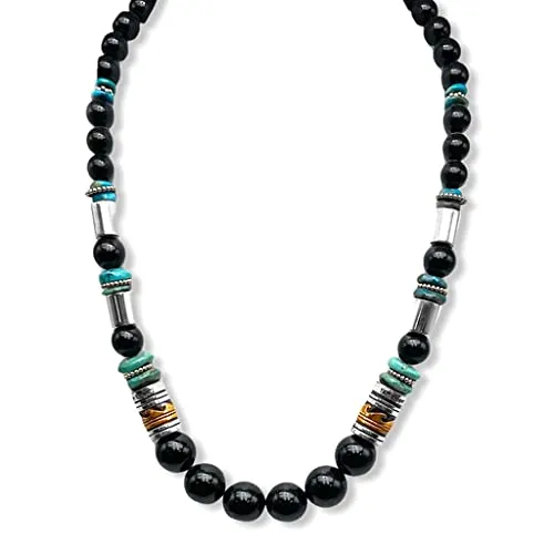 25 inch, Genuine Onyx Statement Necklace, Authentic Navajo Native American USA Handmade in New Mexico, Sterling Silver