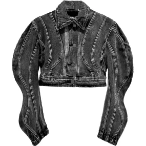 3D three-dimensional wave sleeve denim jacket