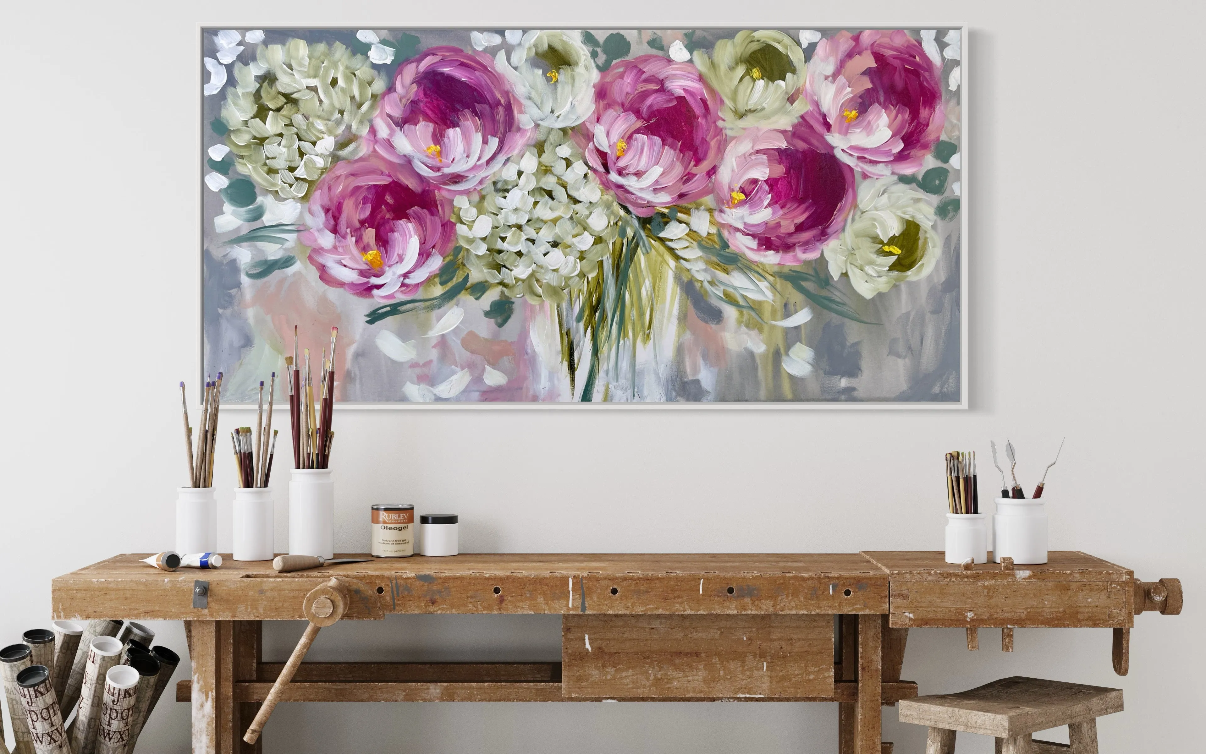 60x120 cm - blush charms peony - original on gallery canvas