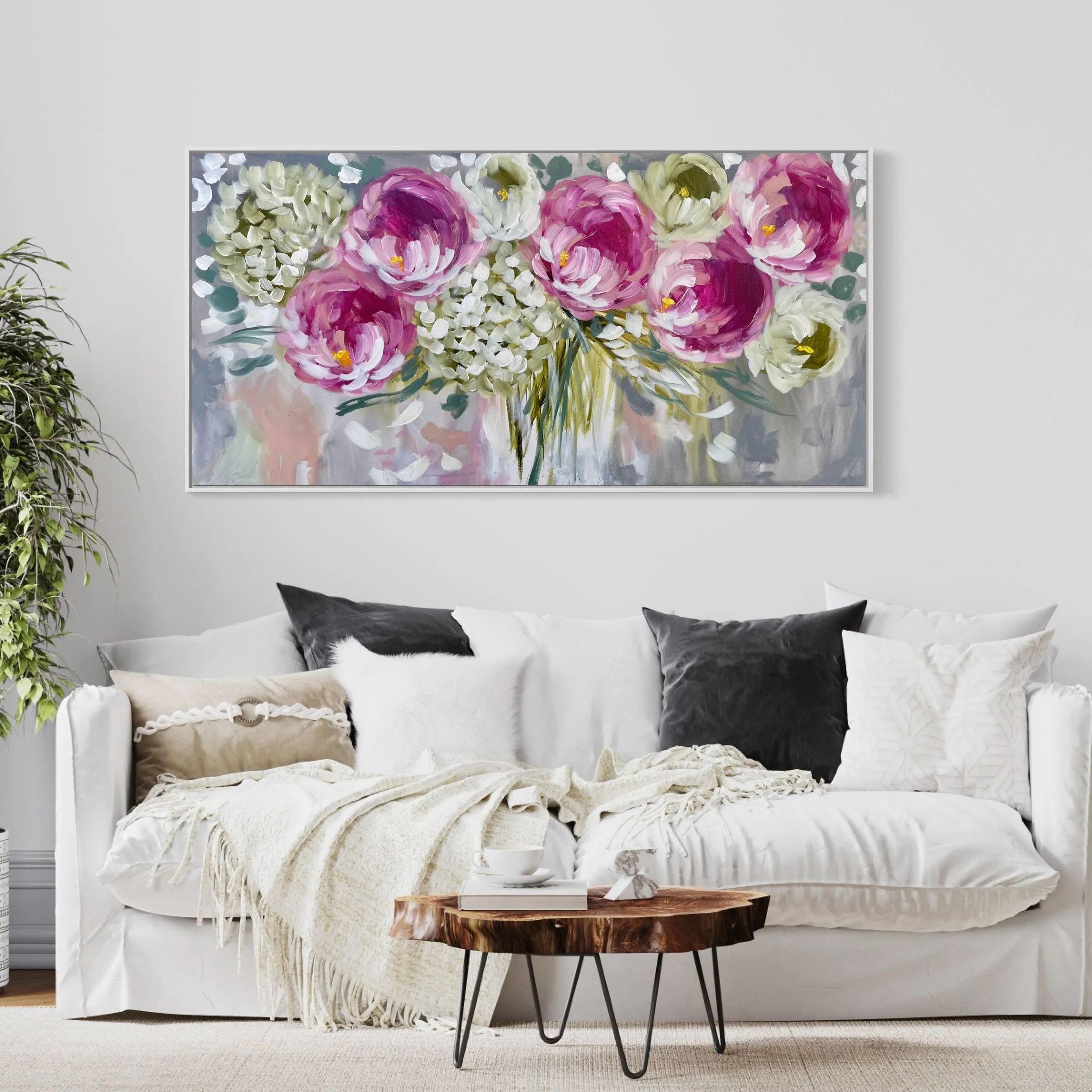 60x120 cm - blush charms peony - original on gallery canvas