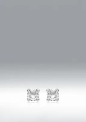 9 Carat Gold Dainty White CZ Stud Earrings, Silver