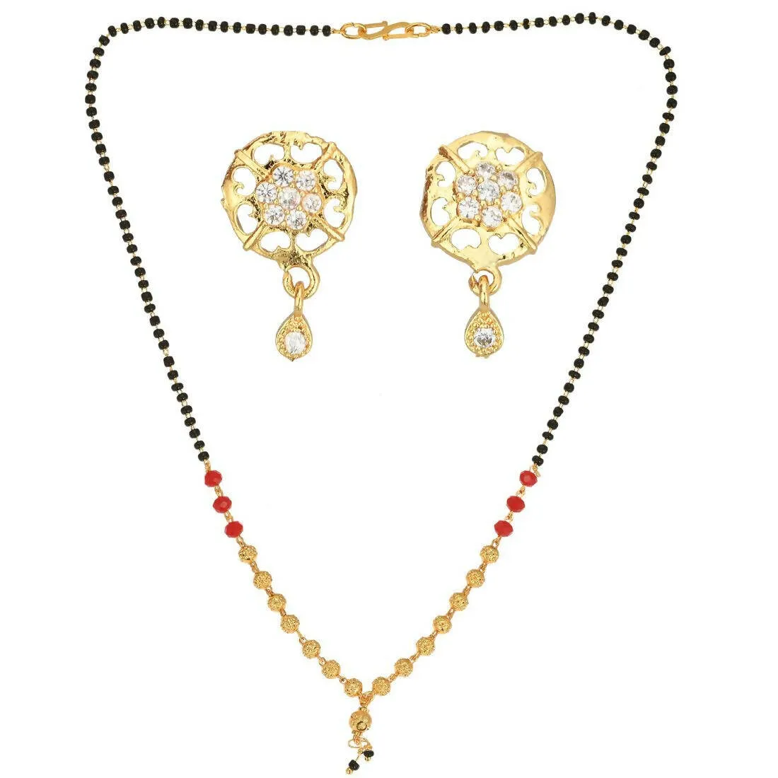 AanyaCentric Gold Plated Short Mangalsutra Set with Earrings