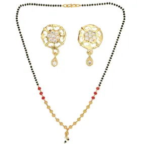 AanyaCentric Gold Plated Short Mangalsutra Set with Earrings