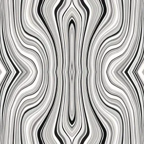 Abstract Psychedelic Mirror Wallpaper in Black/Grey