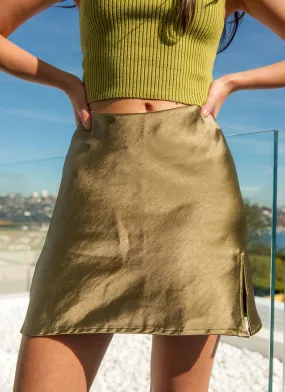 Adama Mini Skirt - Khaki Satin