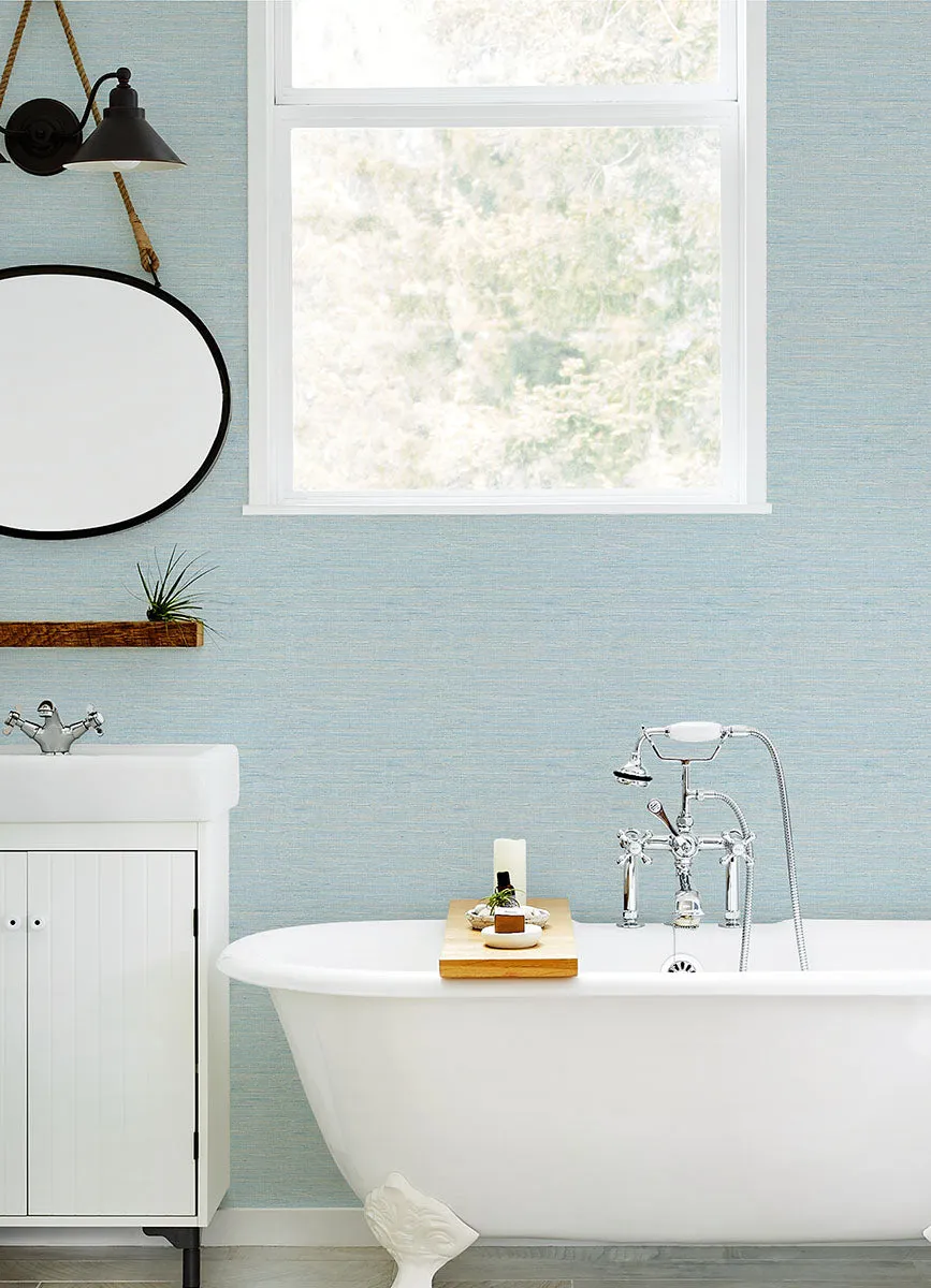 Agave Blue Faux Grasscloth Wallpaper from the Thoreau Collection