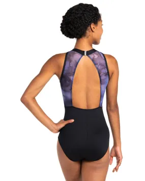 Ainsliewear Vera High Neck Open Mesh Back Sleeveless Leotard - 1091MI Womens - Midnight Ink Print