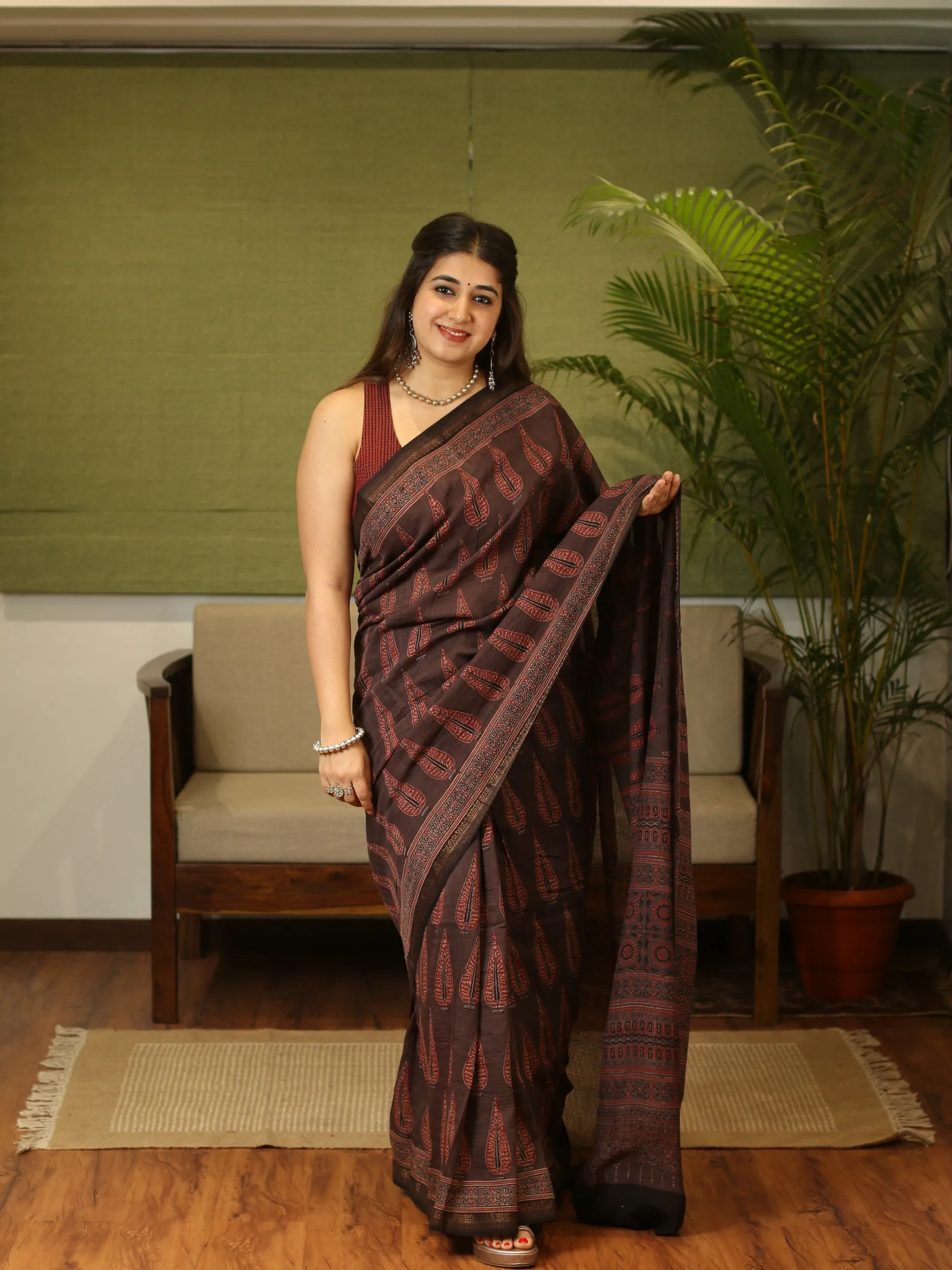 Ajrakh Maheshwari Silk Natural Dyed Saree