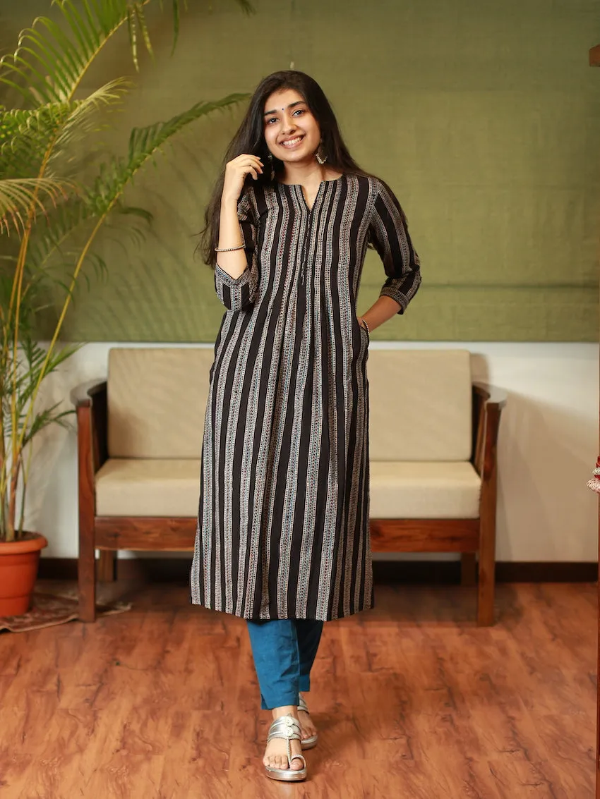 Ajrakh Midnight Pleated Kurta