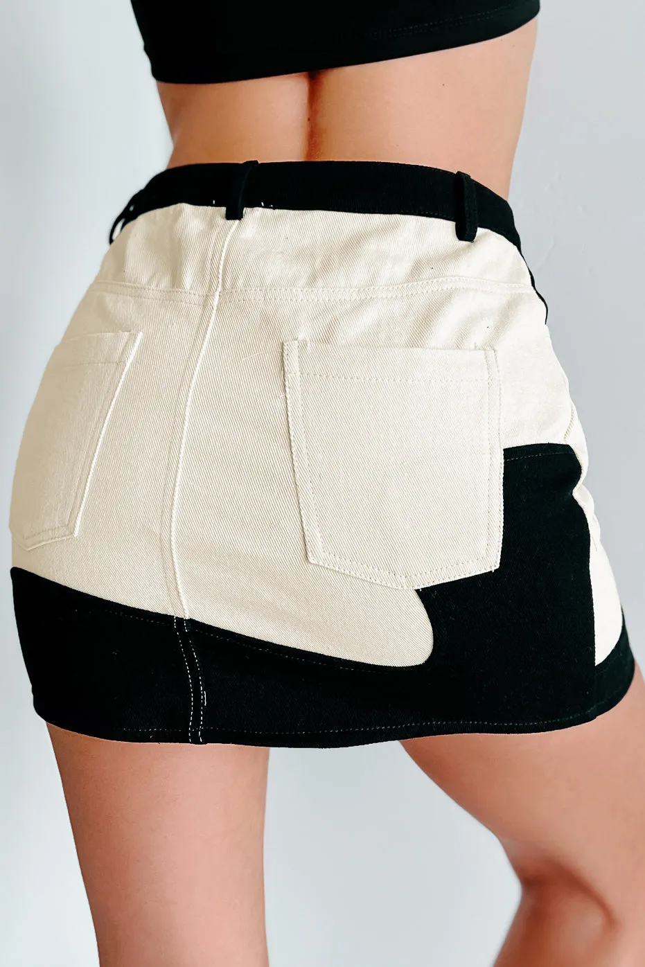 Always Wavy Two-Tone Mini Skirt (Black/Cream)