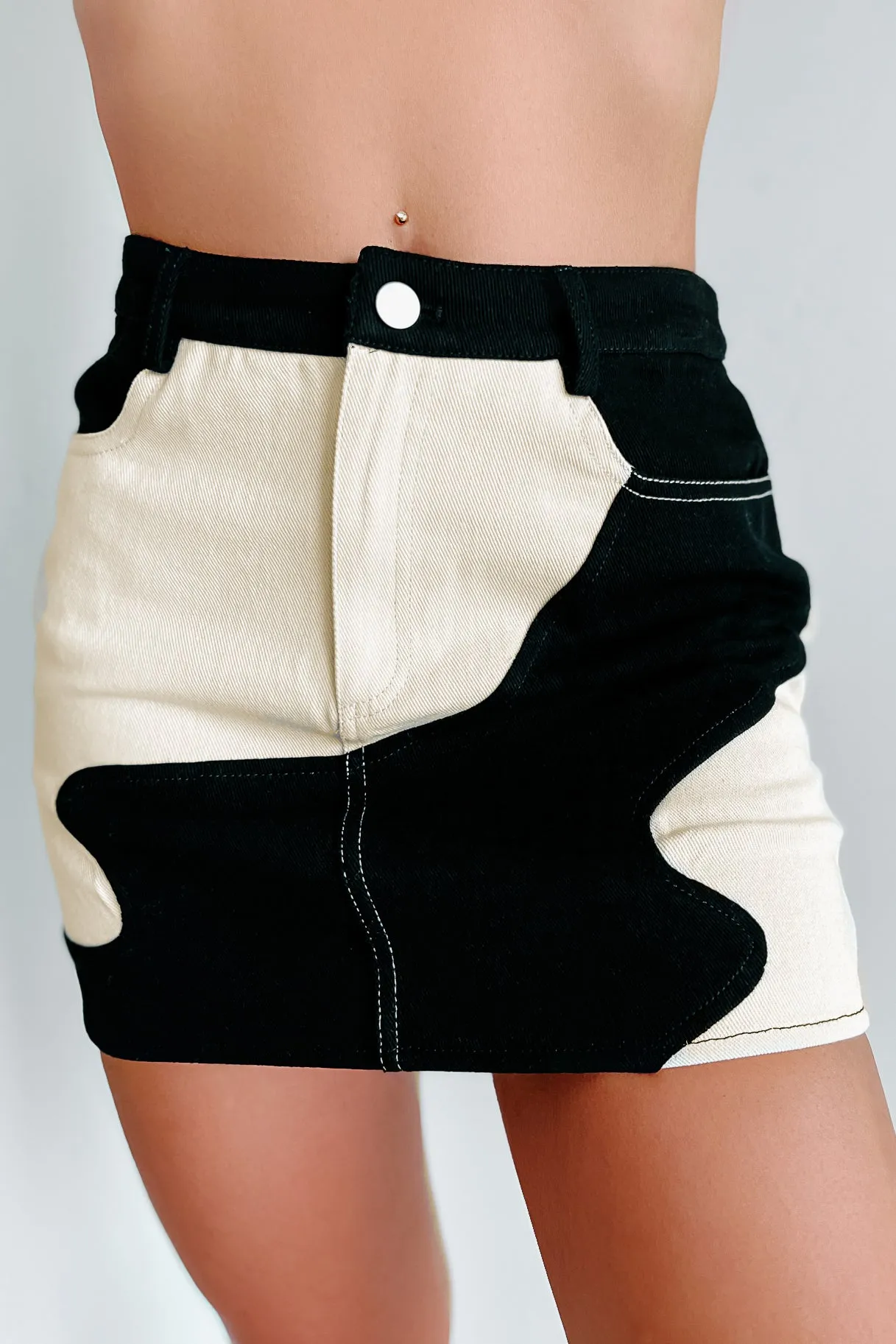 Always Wavy Two-Tone Mini Skirt (Black/Cream)