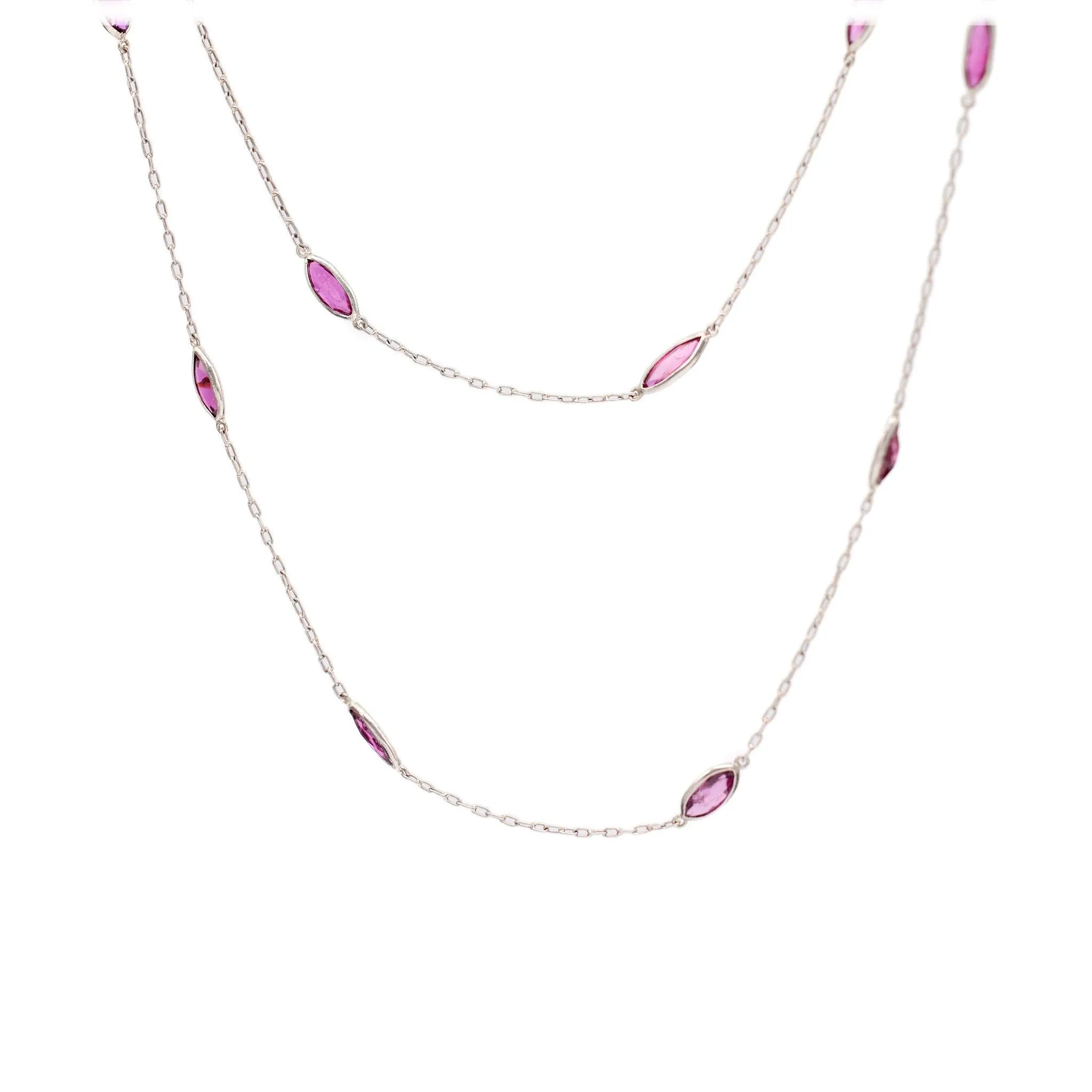 Art Deco Inspired Ruby 18k White Gold Station Necklace