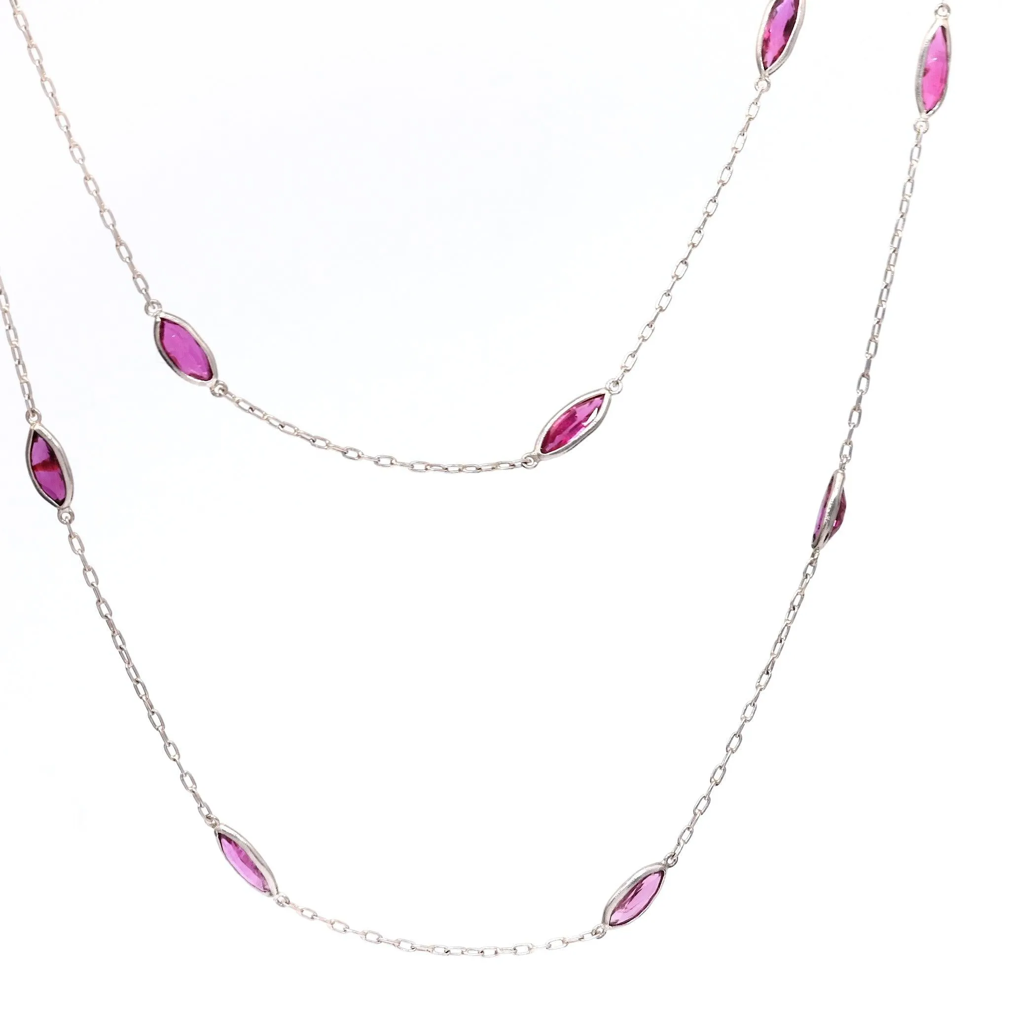 Art Deco Inspired Ruby 18k White Gold Station Necklace