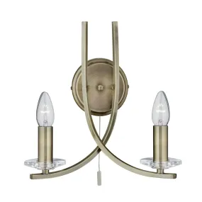 Ascona 2 Light Antique Brass Wall Light - Clear Glass Sconces