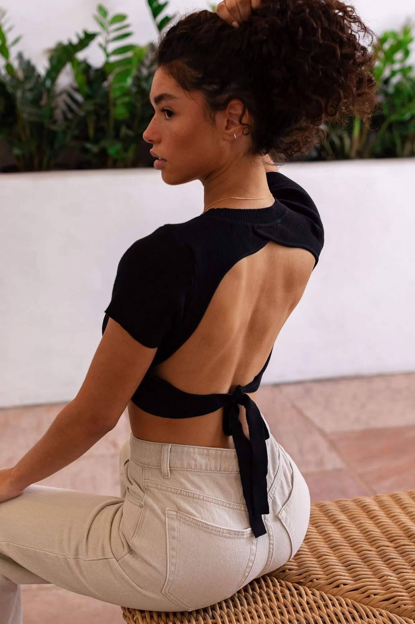 Ask Me Black Backless Crop Top