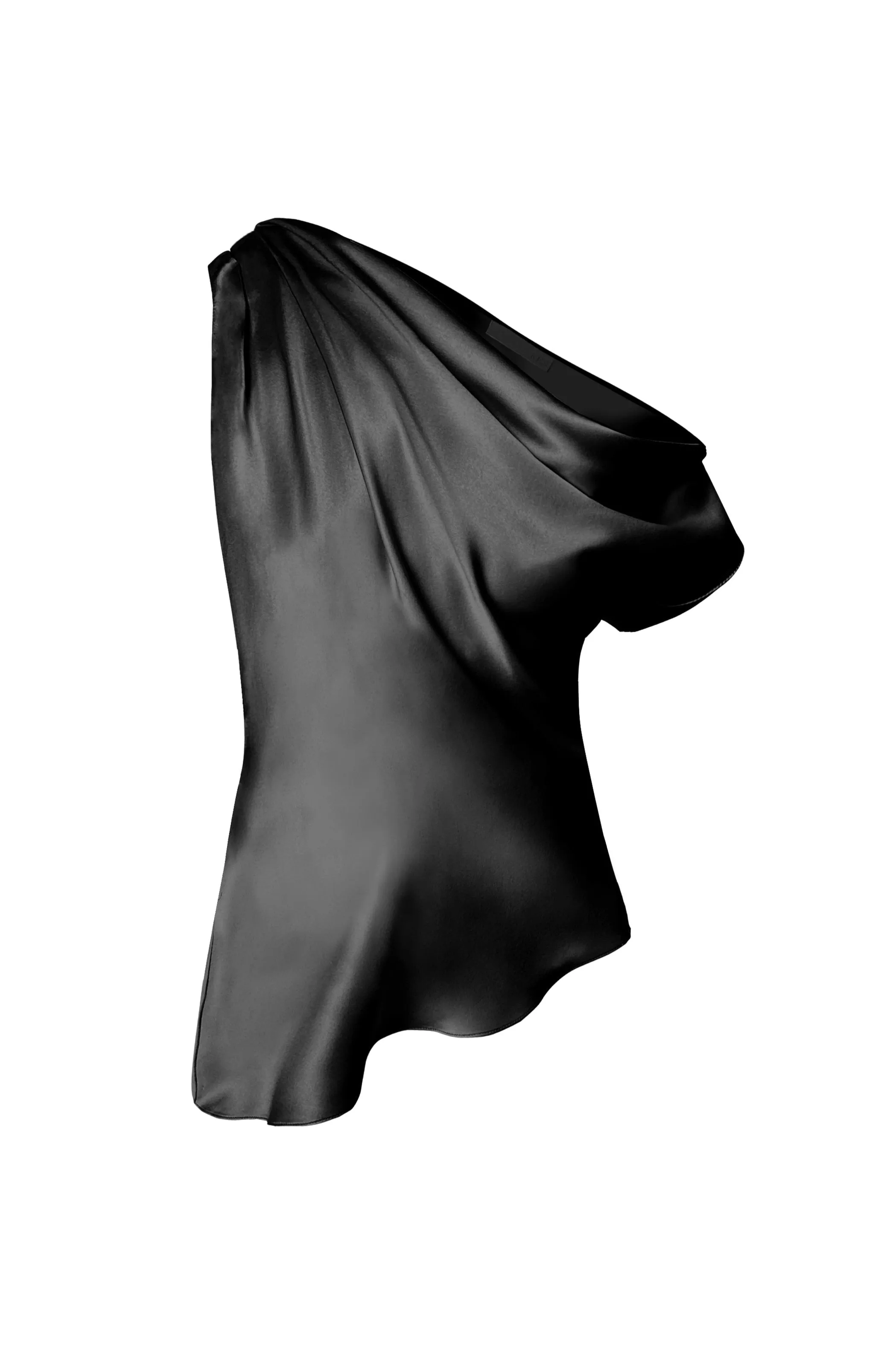 Asymmetric Draped Shoulder Top - Black