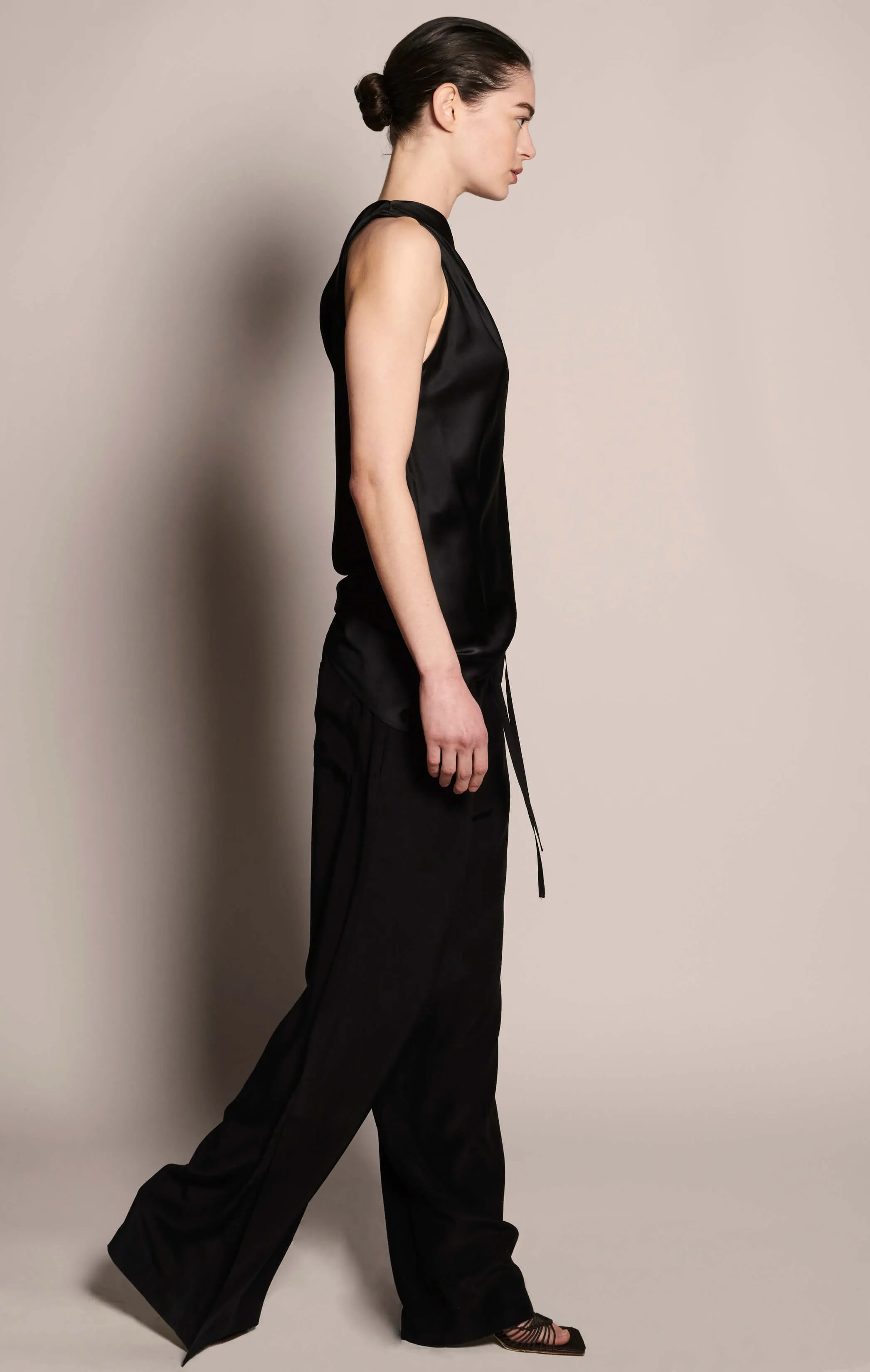 Asymmetric Draped Shoulder Top - Black