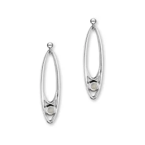 Aurora Sterling Silver & White Opal Oval Long Drop Earrings, SE212