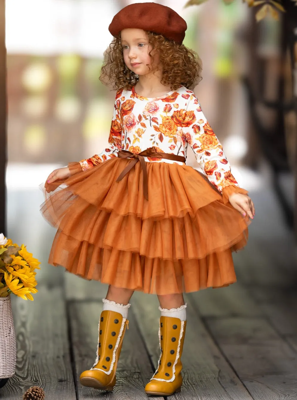 Autumn Floral Ruffle Tutu Dress