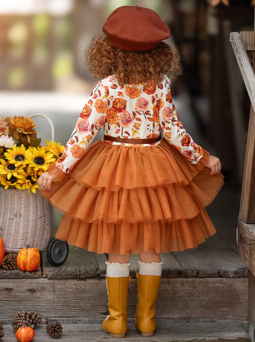 Autumn Floral Ruffle Tutu Dress