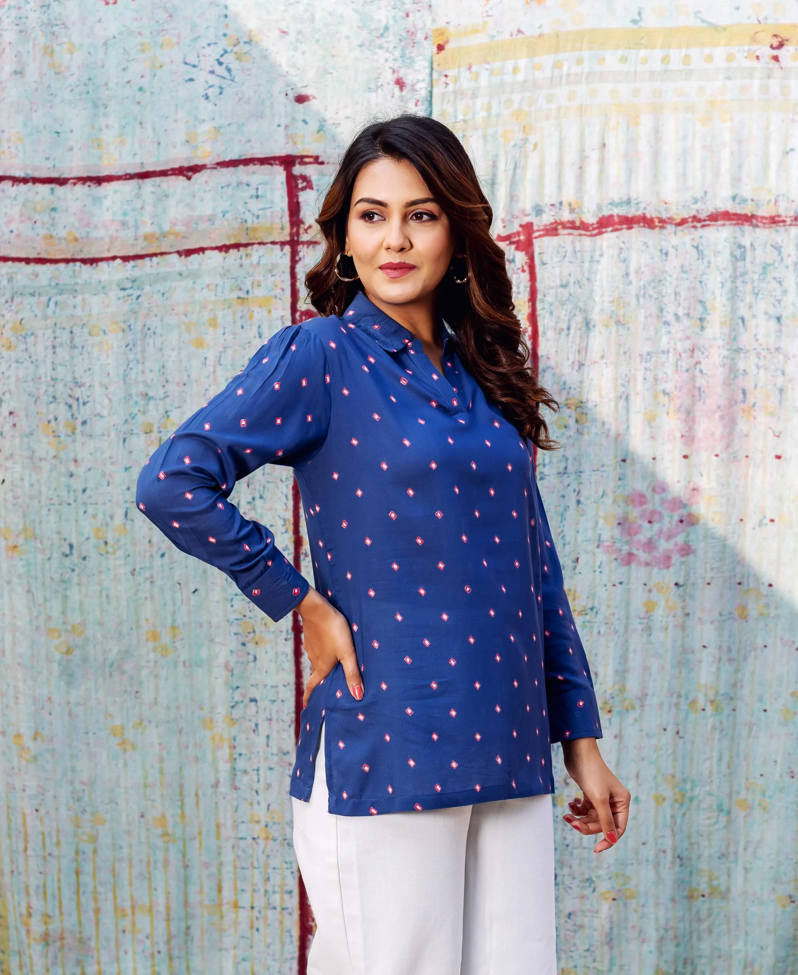 Azure Bandhej Print Modal Top