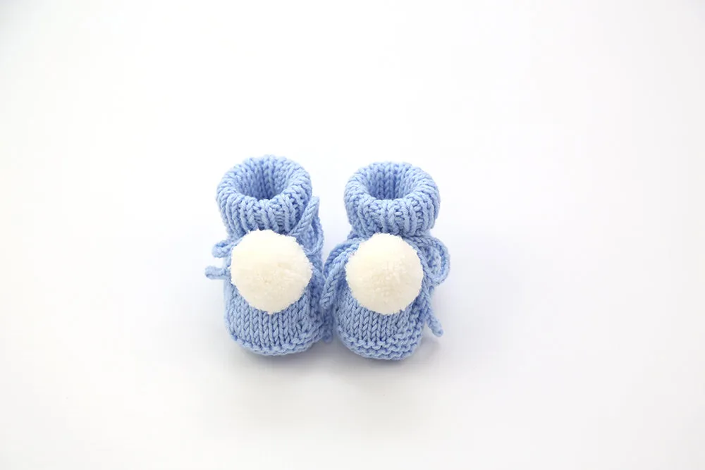 Baby pom pom  Booties  100% Merino wool Hand knitted