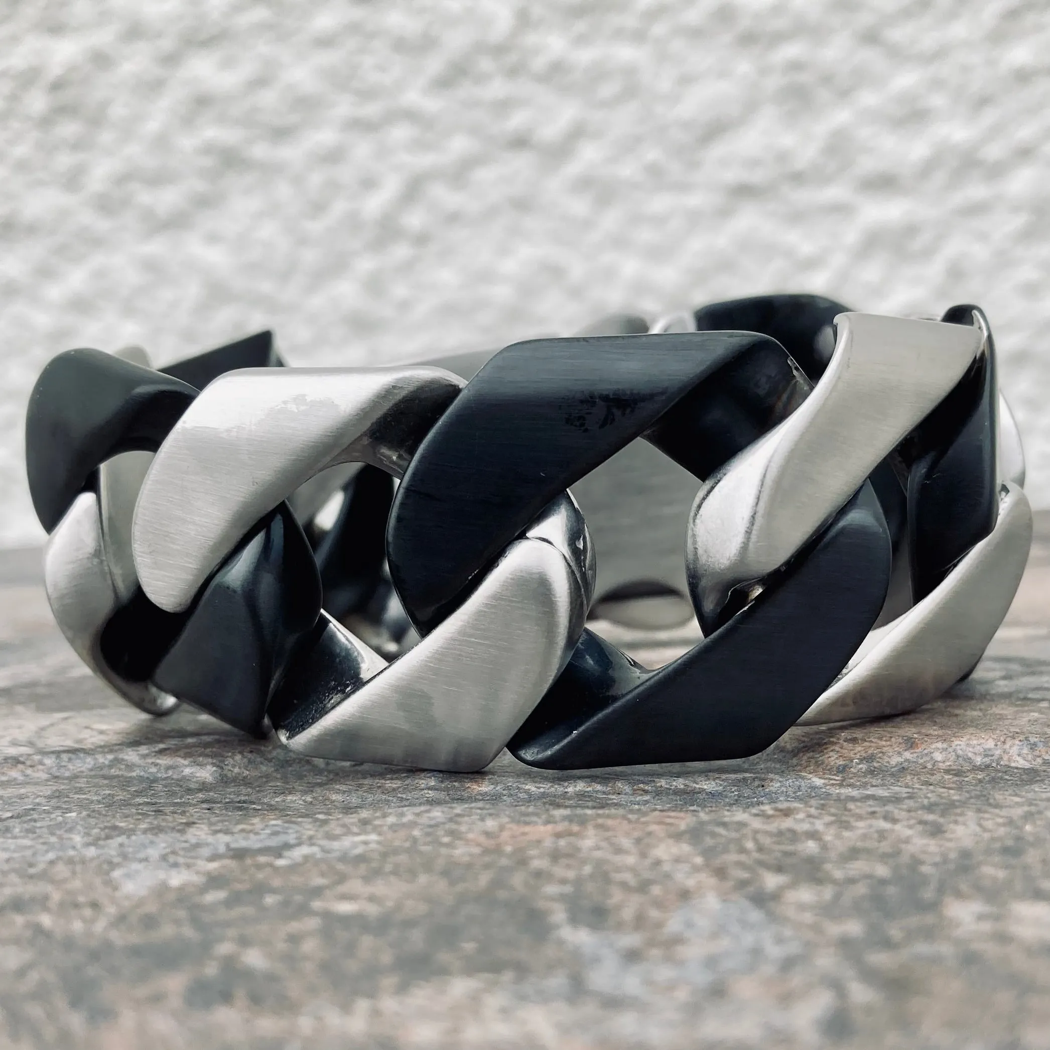 Bagger Bracelet - 2 Tone Brushed Silver/Matte Black - 1.25" Wide - The Classic - B17