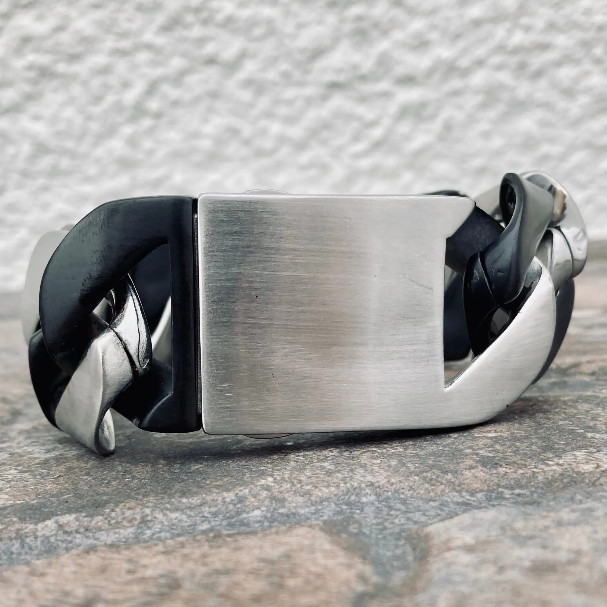 Bagger Bracelet - 2 Tone Brushed Silver/Matte Black - 1.25" Wide - The Classic - B17