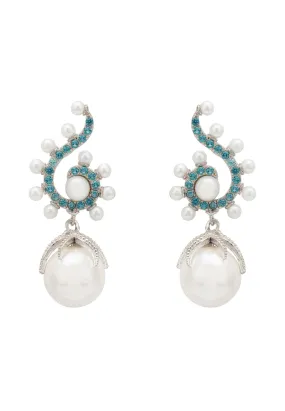 Baroque Pearl Poseidon Gemstone Drop Earrings Aqua Silver