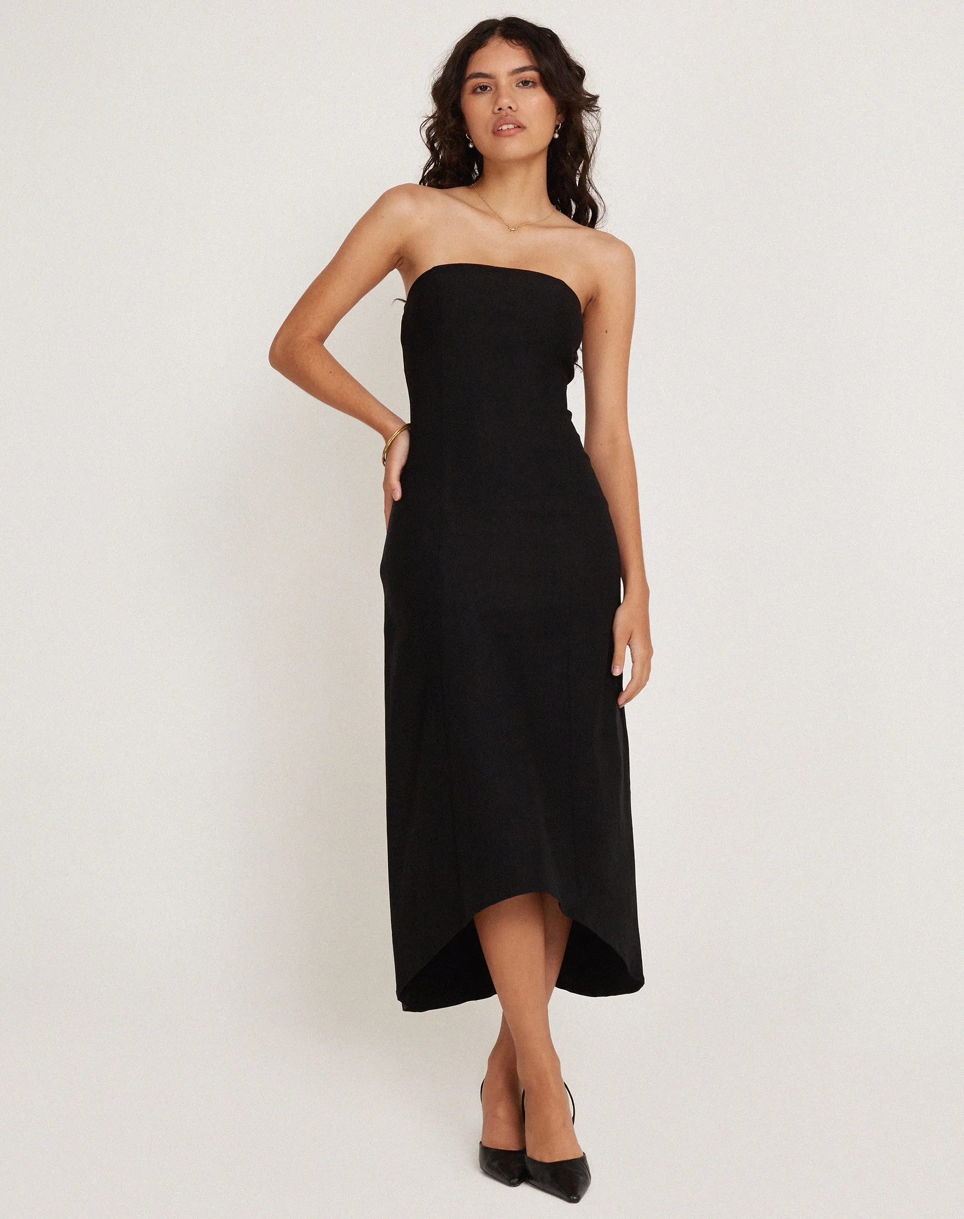 Bellini Bandeau Midi Dress in Black