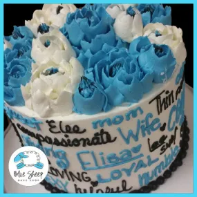 Blue, Black, and White Buttercream Floral Expressions Birthday Cake