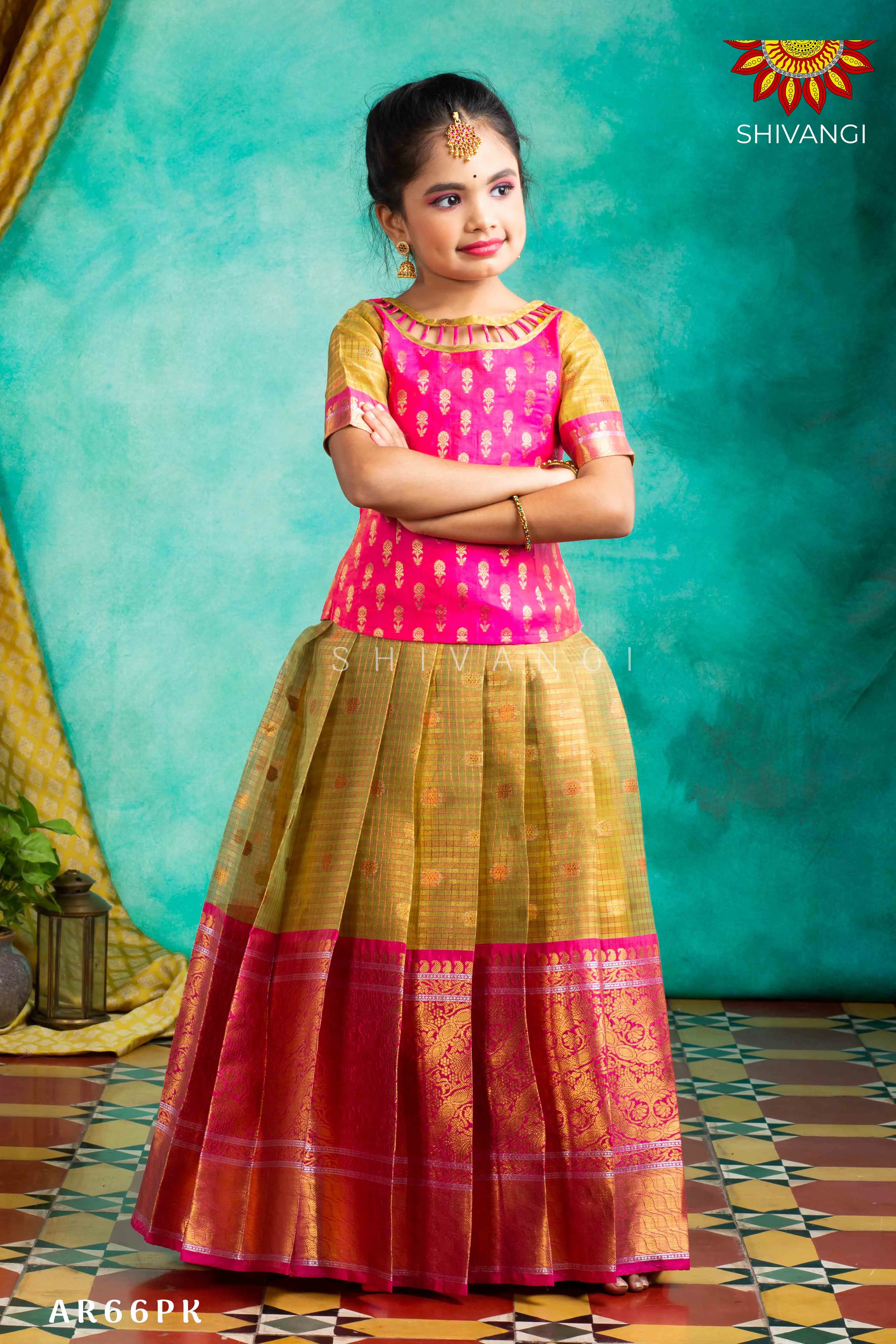 Blue With Yellow Pattu Pavadai Material