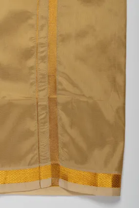 Boys Traditional Golden-Yellow Silk Dhoti with Elegant Stripes