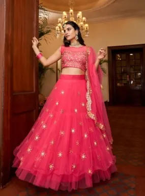 Bright Pink butterfly pink lehenga - RENT