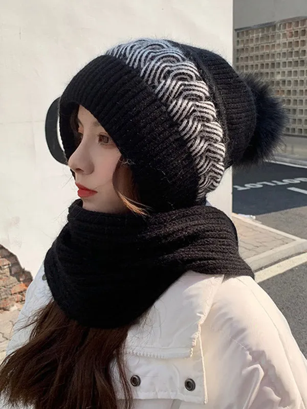 Casual Jacquard 7 Colors Scarf&Hat Set