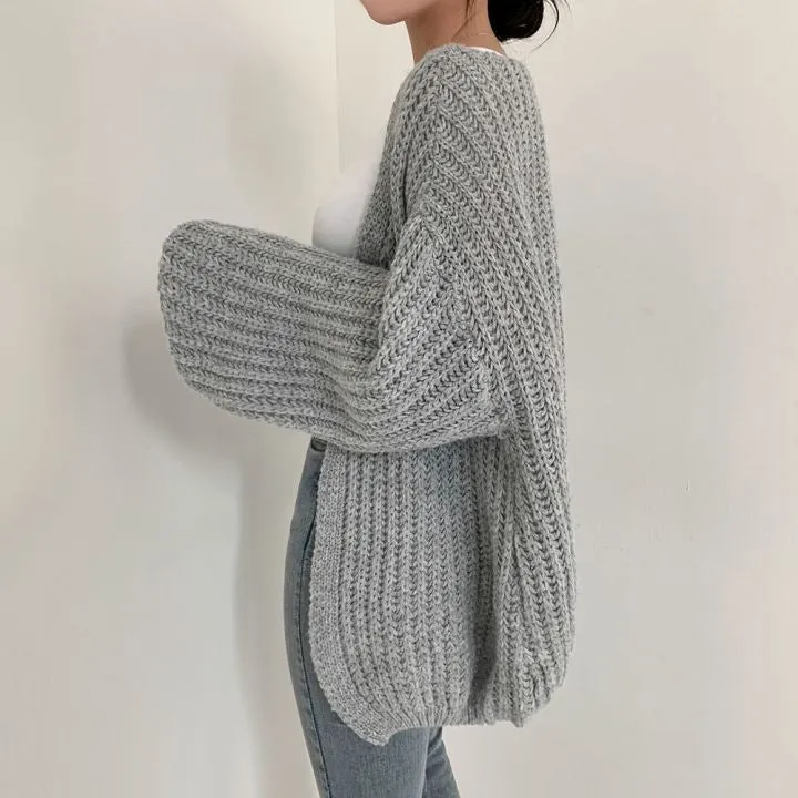 Casual Loose Comfy Chunky Open Knit Lantern Cardigan Sweater Knitwear