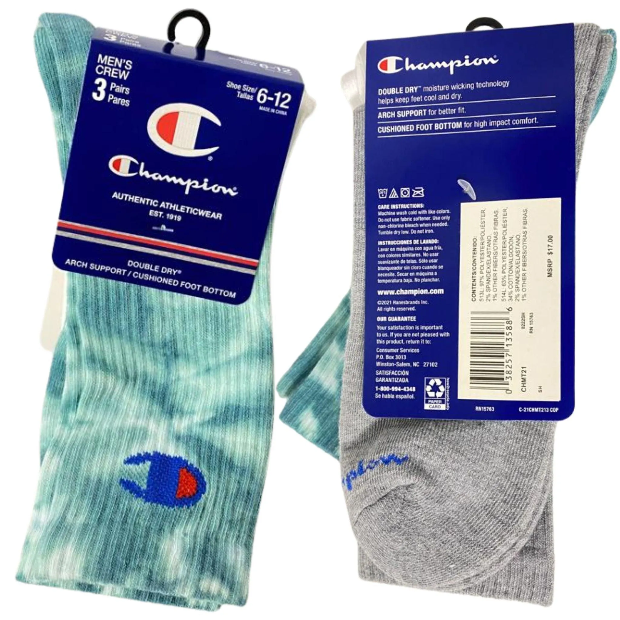 Champion Crew Socks  (3 Pairs / pack - 12 pks / Case)