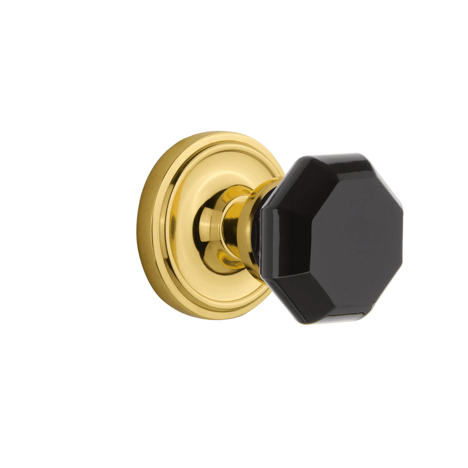 Classic Rosette with Black Waldorf Knob in Unlacquered Brass