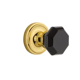 Classic Rosette with Black Waldorf Knob in Unlacquered Brass