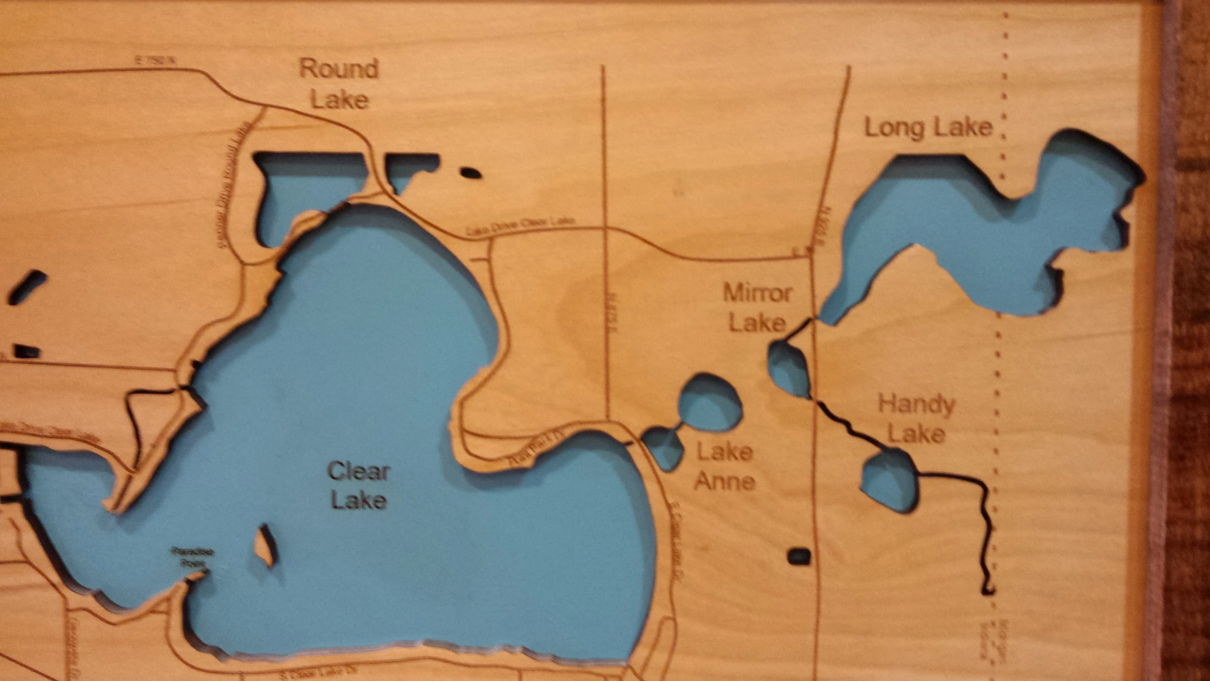 Clear Lake and Round Lake, IN - Laser Cut Wood Map