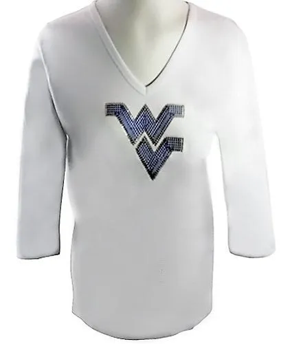 Collegiate Fashionista University of West Virginia College Top, Rhinestone School Logo